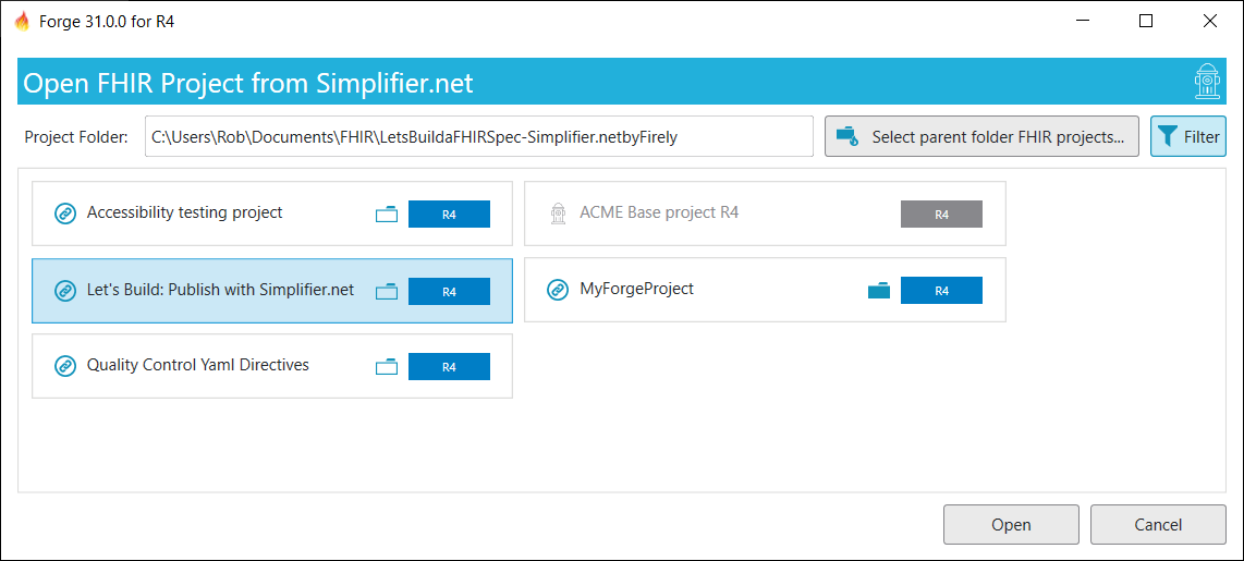 Open a project from Simplifier