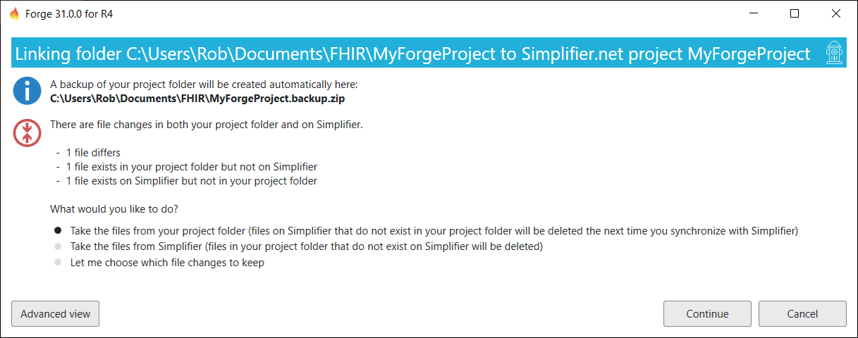 Options when open a project from Simplifier